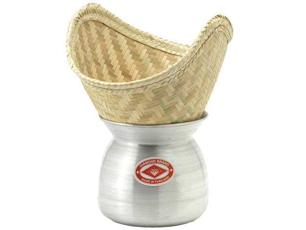 Aluminium Laos Pot & Bamboekorf (22 cm)